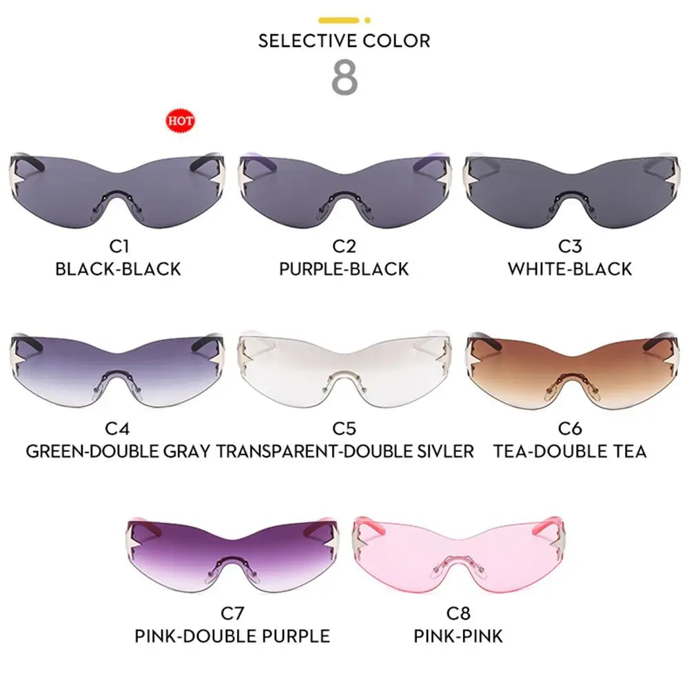 Y2K Rimless Punk Sunglasses — Wrap Around Goggle Shades for Women & Men