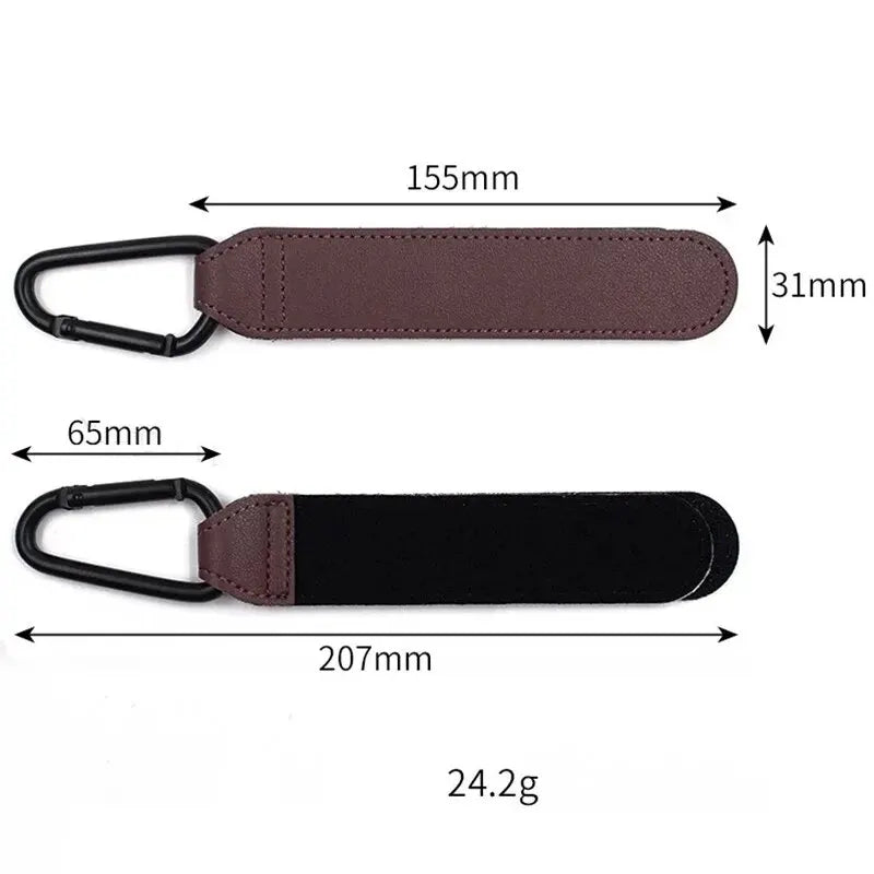 2Pcs PU Leather Stroller Hooks – Adjustable Pram & Diaper Bag Hanger