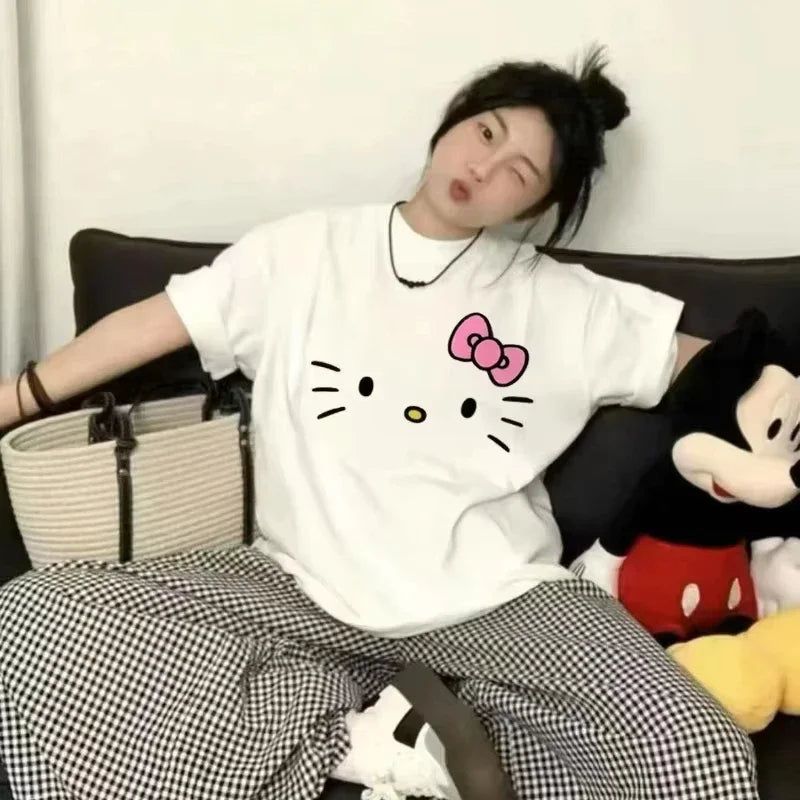 Hello Kitty Y2K Cartoon T-Shirt — Loose Fit Casual Summer Cotton Top