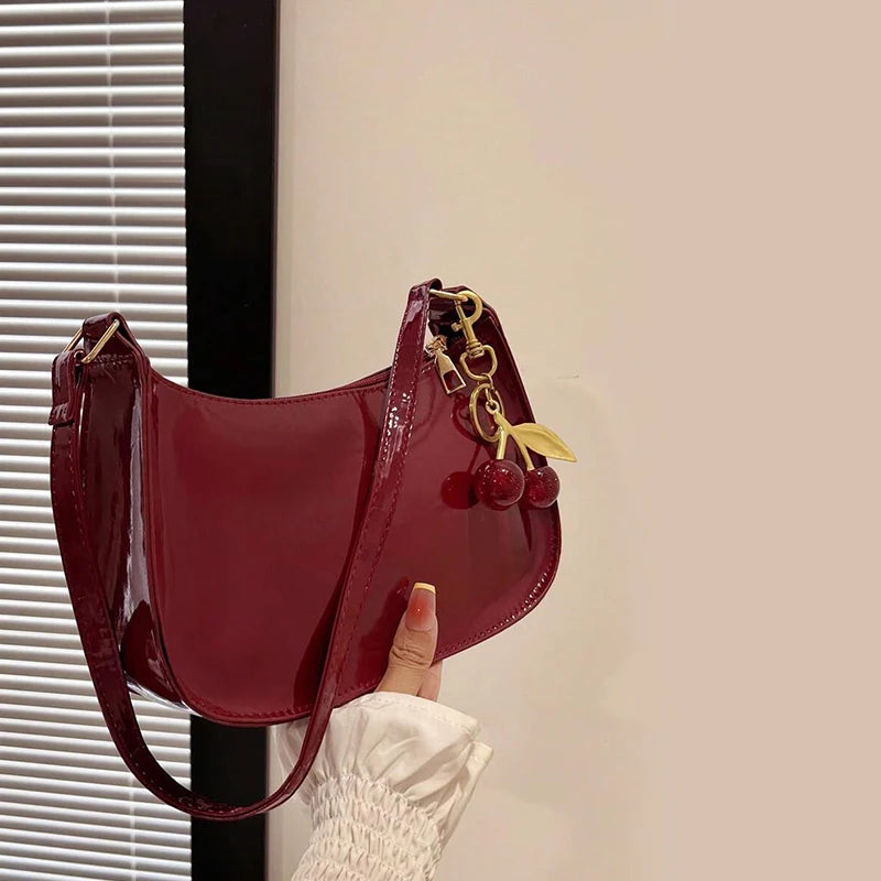 Women's PU Leather Handbag — Cherry Pendant Shoulder Bag (3 Colors)
