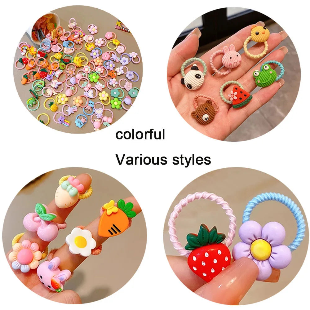 Cartoon Hair Ties for Girls – Cute Animal & Fruit Elastic Hair Bands