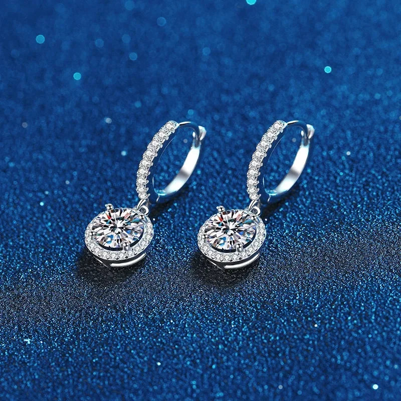 925 Sterling Silver 1 Carat Moissanite Round Earrings – Luxury Evening Style