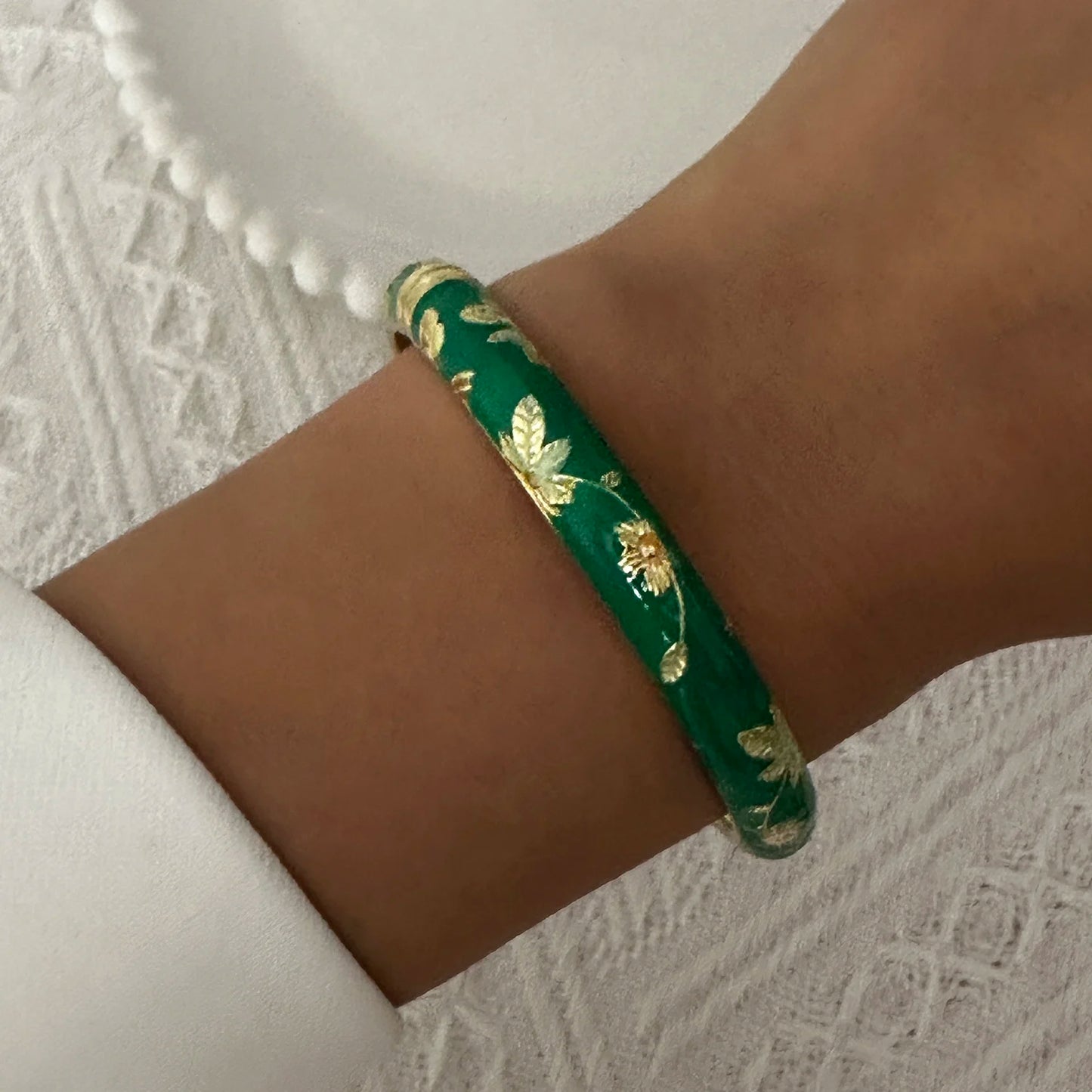Enamel Flower Bracelet for Women | Retro Gold Plated Evil Eye Zircon Bangle