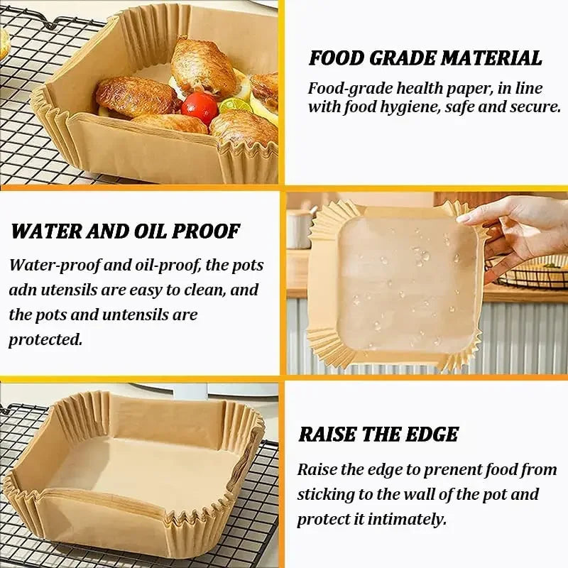 Air Fryer Disposable Paper Liners – Square & Round Non-Stick Baking Parchment Mats
