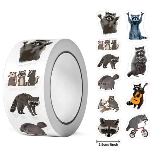 Raccoon Cartoon Sticker Roll – 500pcs DIY Planner & Journal Decoration Stickers