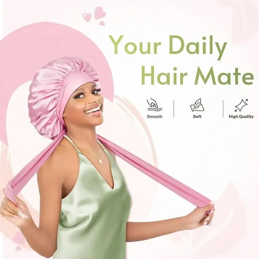 Satin Bonnet for Women | Adjustable Bow Tie Silk Sleep Cap for Curly Hair & Night Hair Care