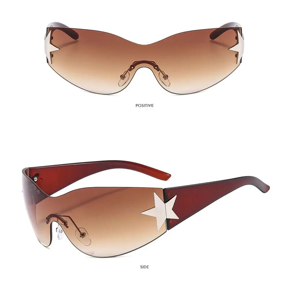 Y2K Rimless Punk Sunglasses — Wrap Around Goggle Shades for Women & Men