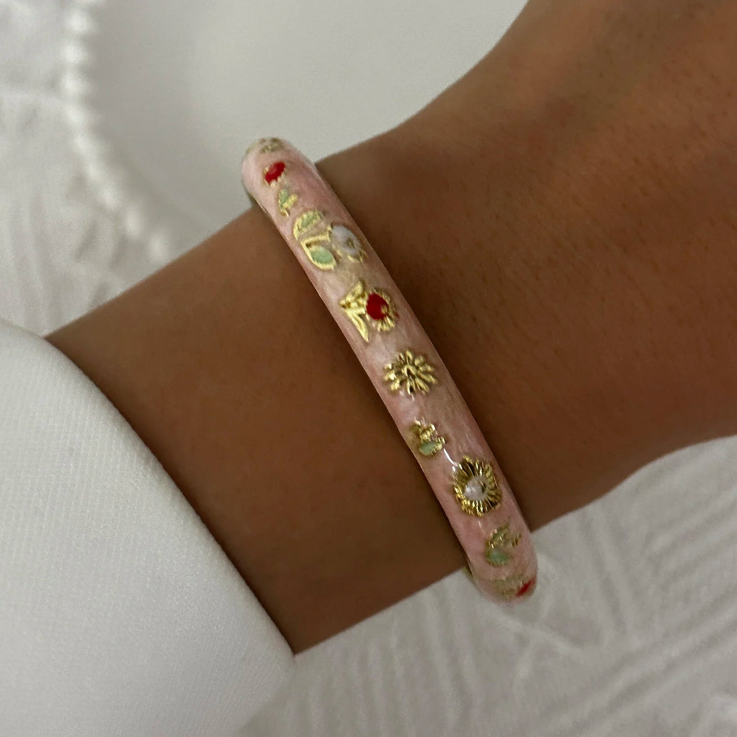 Enamel Flower Bracelet for Women | Retro Gold Plated Evil Eye Zircon Bangle