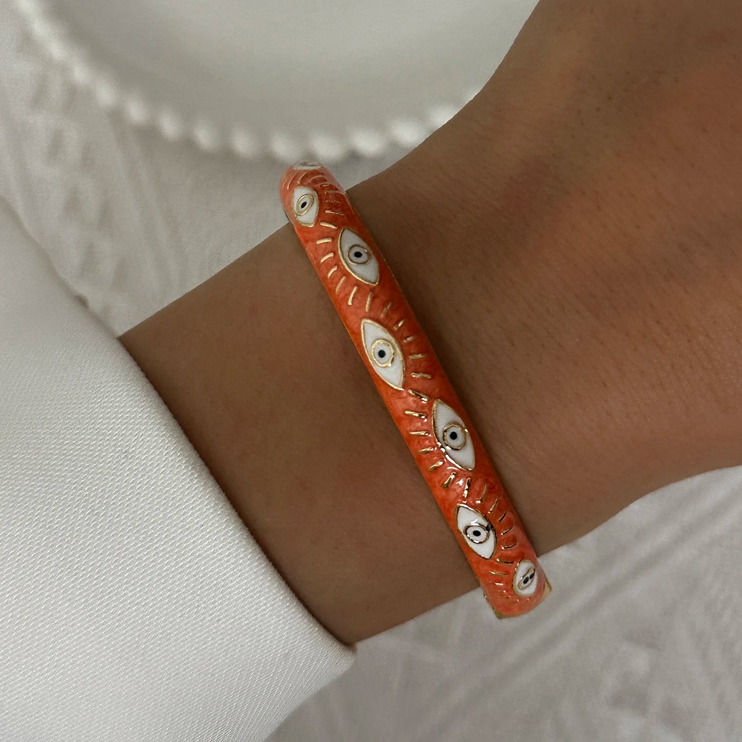 Enamel Flower Bracelet for Women | Retro Gold Plated Evil Eye Zircon Bangle