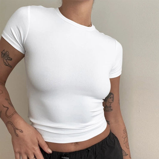 Women's Y2K Slim Fit T-Shirt – Short Sleeve Knit Tee (XS–XL)