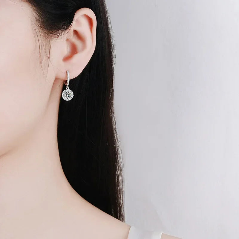 925 Sterling Silver 1 Carat Moissanite Round Earrings – Luxury Evening Style