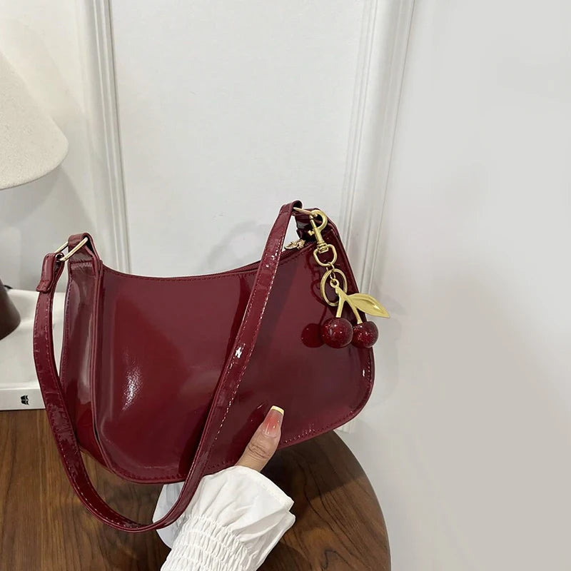 Women's PU Leather Handbag — Cherry Pendant Shoulder Bag (3 Colors)