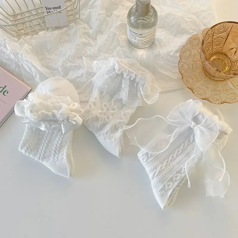 Kawaii Lace & Bow Ruffle Socks — Women's Cotton Stockings (6 Styles)