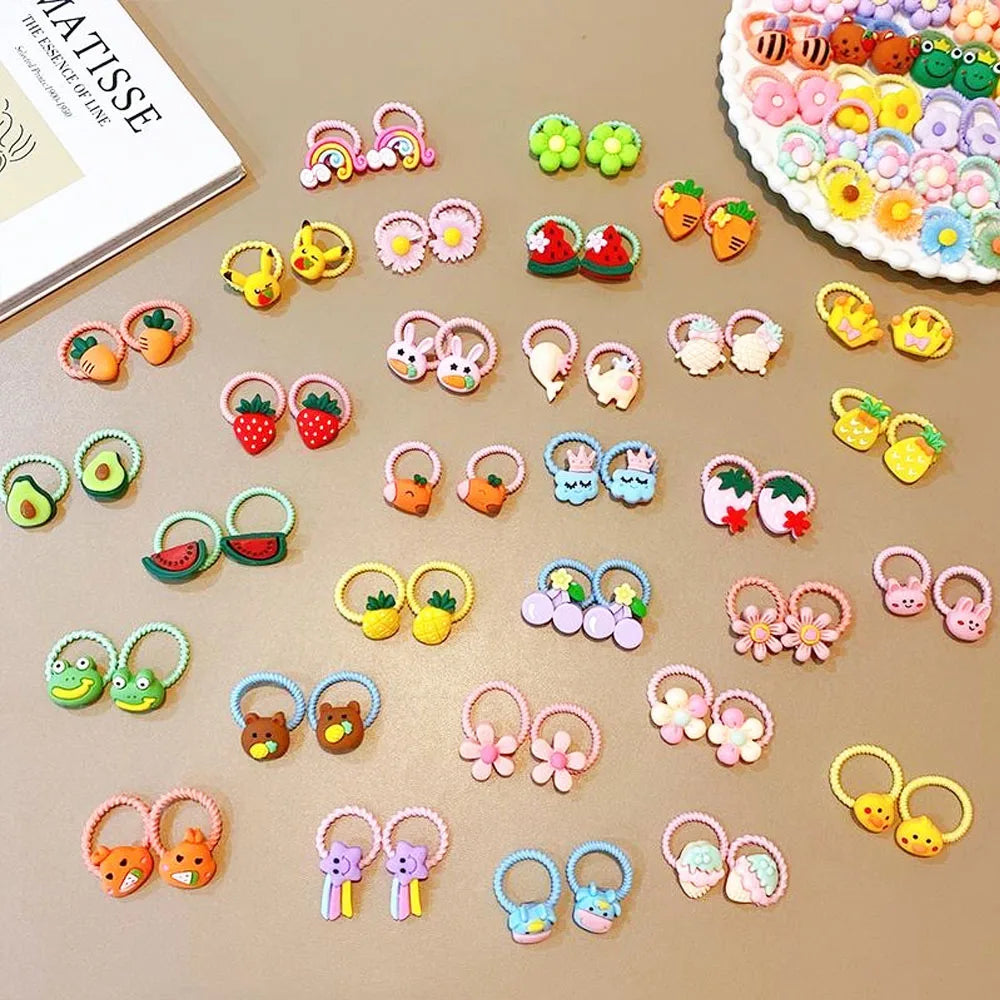 Cartoon Hair Ties for Girls – Cute Animal & Fruit Elastic Hair Bands