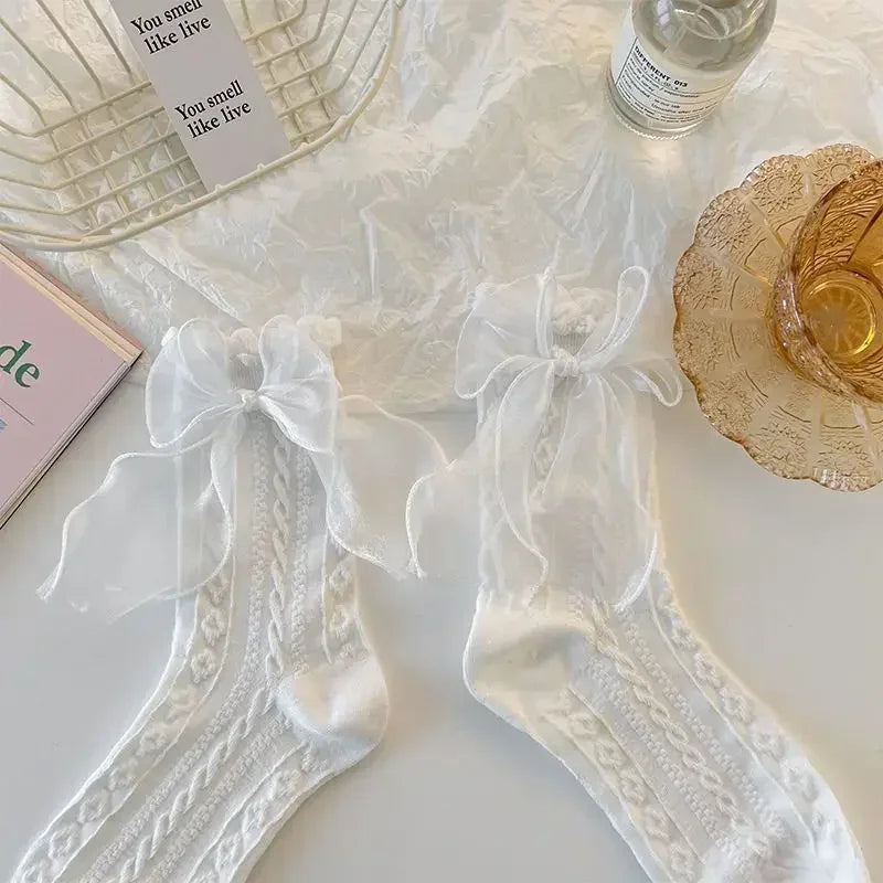 Kawaii Lace & Bow Ruffle Socks — Women's Cotton Stockings (6 Styles)