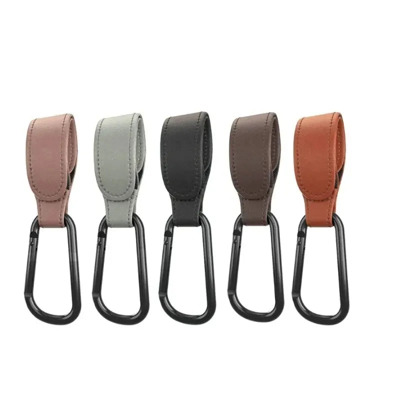 2Pcs PU Leather Stroller Hooks – Adjustable Pram & Diaper Bag Hanger