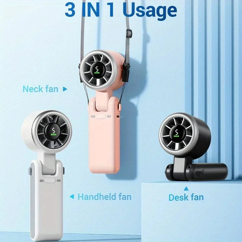 3-in-1 Portable Mini Fan – 5-Speed, 3600mAh Rechargeable, USB Charging