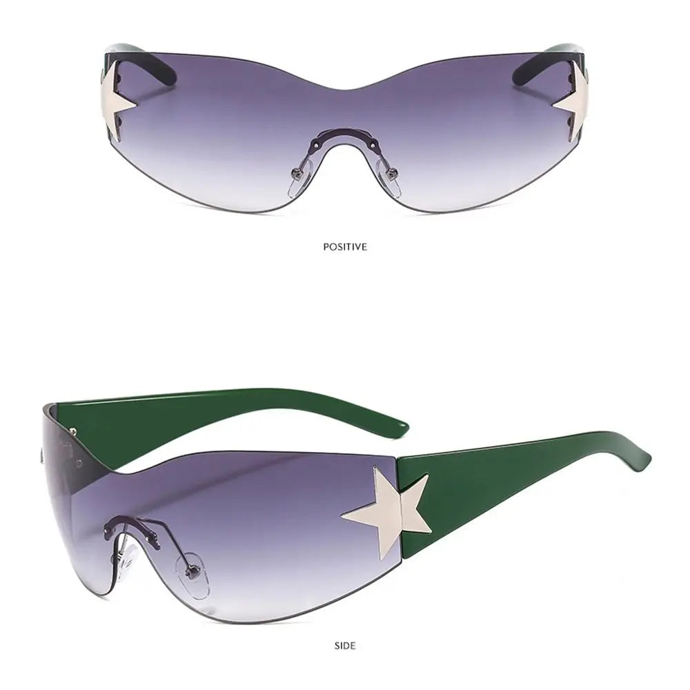 Y2K Rimless Punk Sunglasses — Wrap Around Goggle Shades for Women & Men
