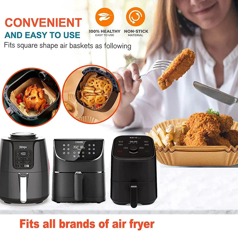Air Fryer Disposable Paper Liners – Square & Round Non-Stick Baking Parchment Mats