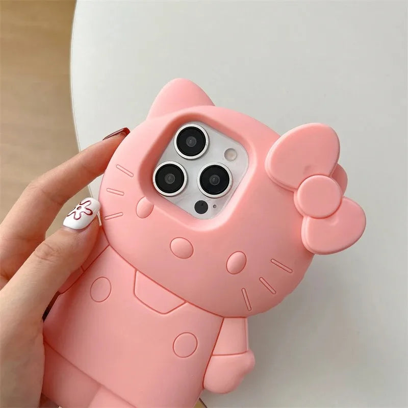 Sanrio Hello Kitty 3D Bow Phone Case – Cute Y2K Silicone Cover for iPhone 11–17 Pro Max