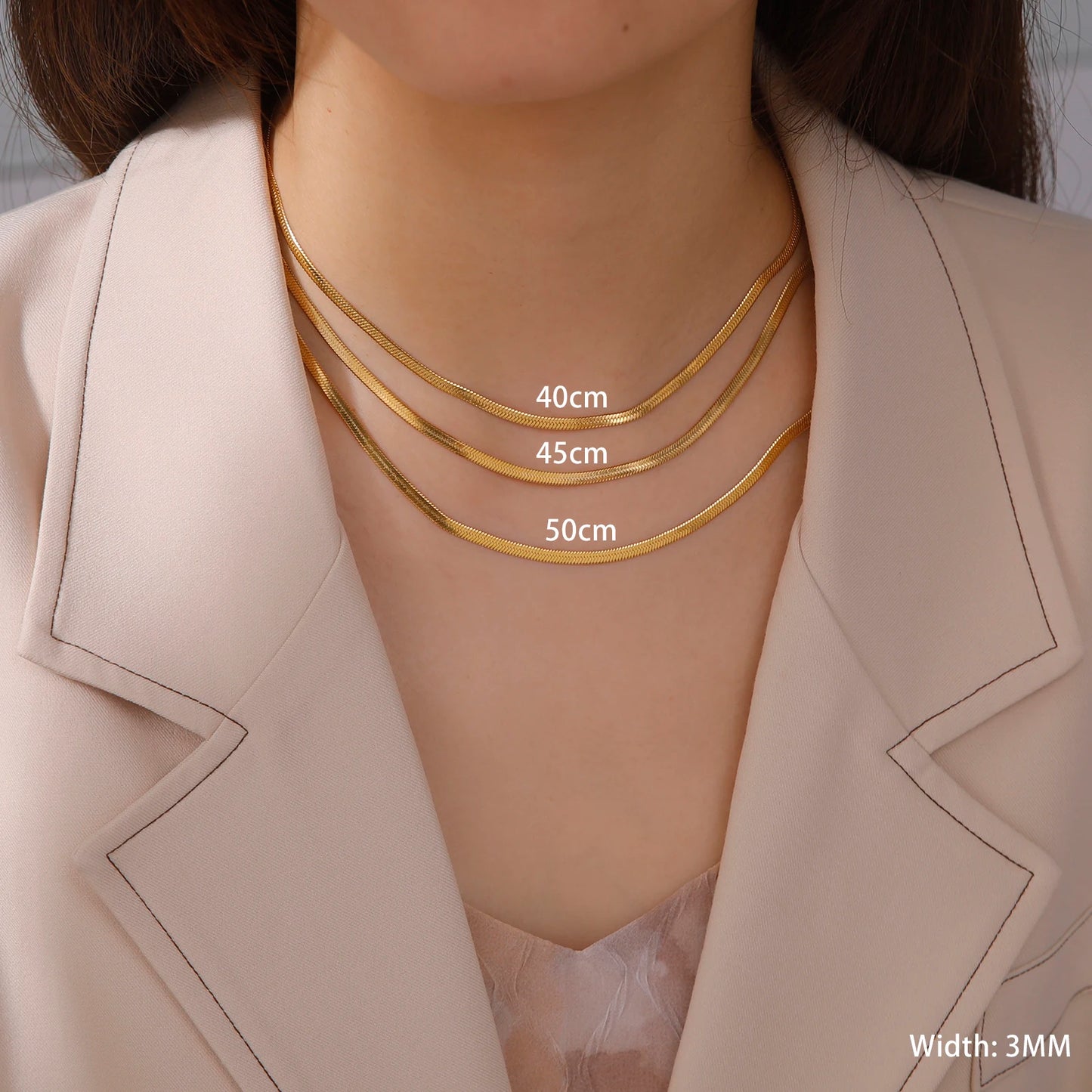 Stainless Steel Snake Chain Necklace | Gold & Silver Herringbone Choker for Women & Men
