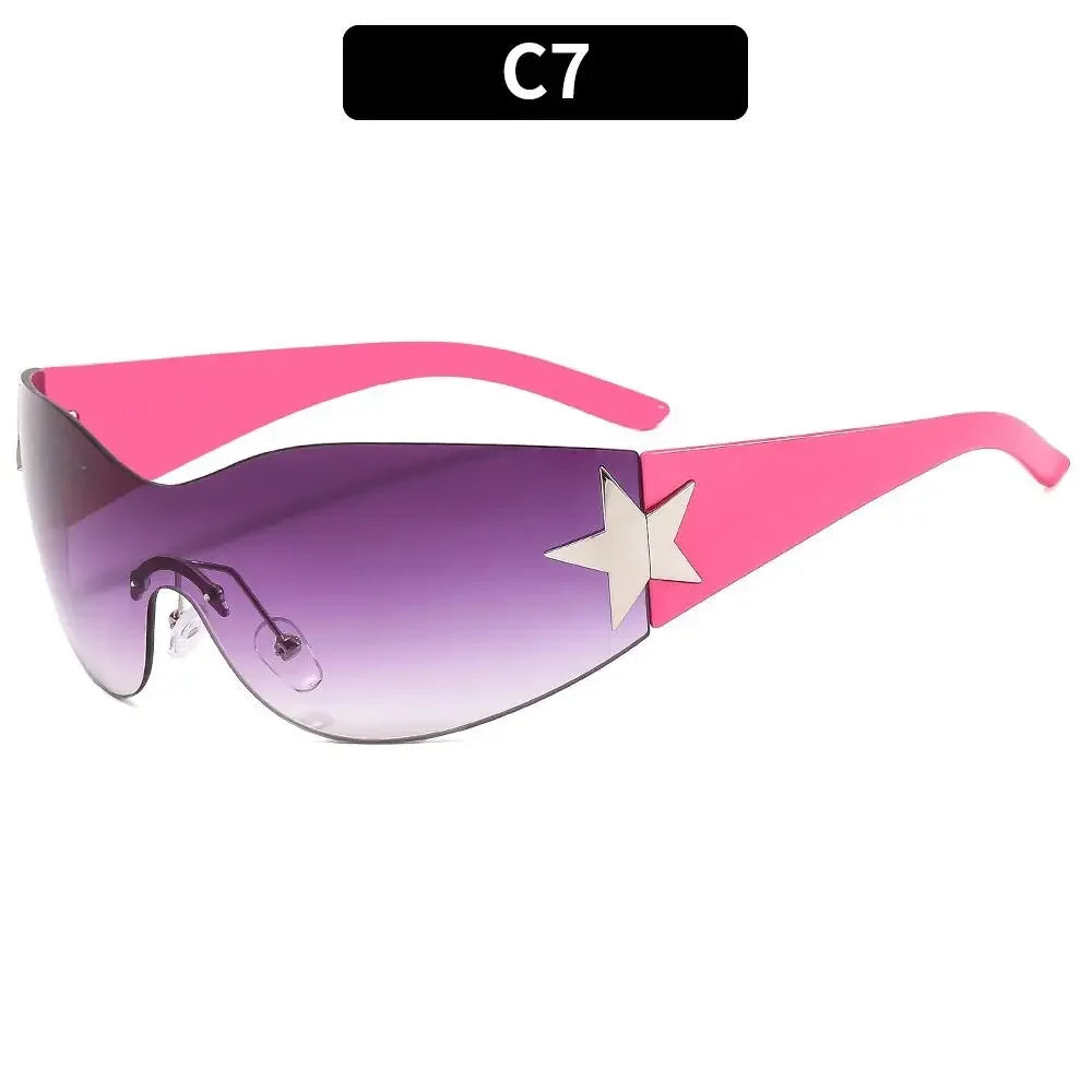 Y2K Rimless Punk Sunglasses — Wrap Around Goggle Shades for Women & Men