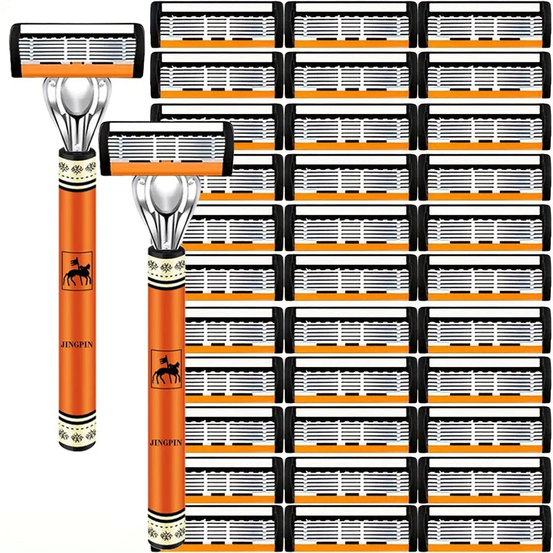 6-Layer Safety Razor Set for Men – Stainless Steel Shaver with Changeable Blade Head