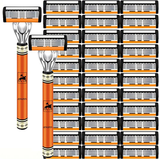 6-Layer Safety Razor Set for Men – Stainless Steel Shaver with Changeable Blade Head