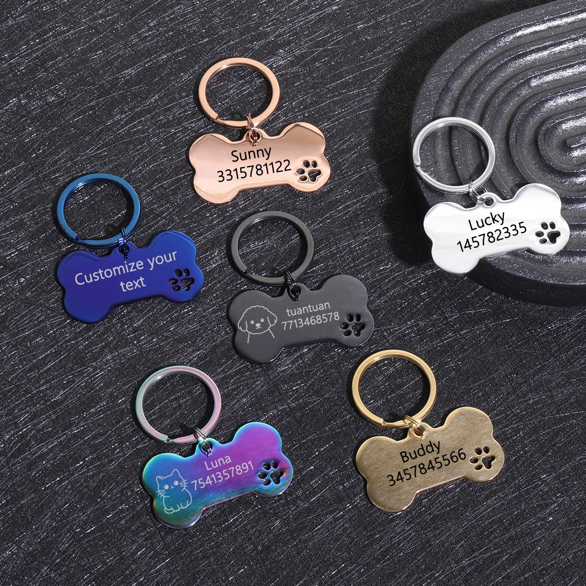 Personalized Dog & Cat ID Tags | Bone Shape | Laser Engraved Custom Name & Address