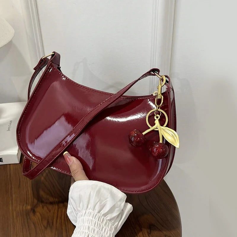 Women's PU Leather Handbag — Cherry Pendant Shoulder Bag (3 Colors)