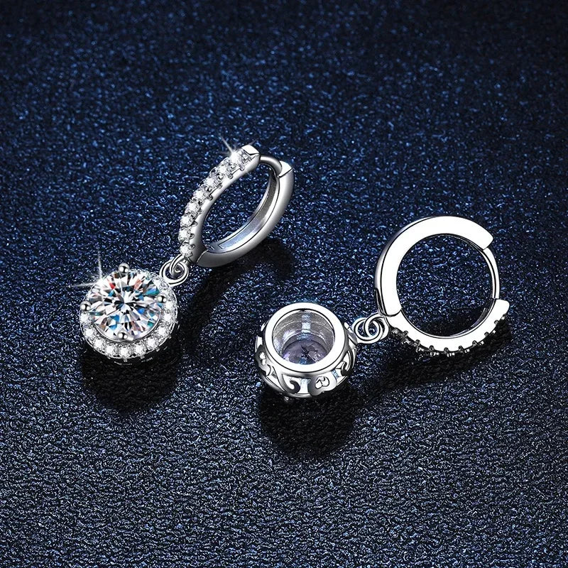 925 Sterling Silver 1 Carat Moissanite Round Earrings – Luxury Evening Style
