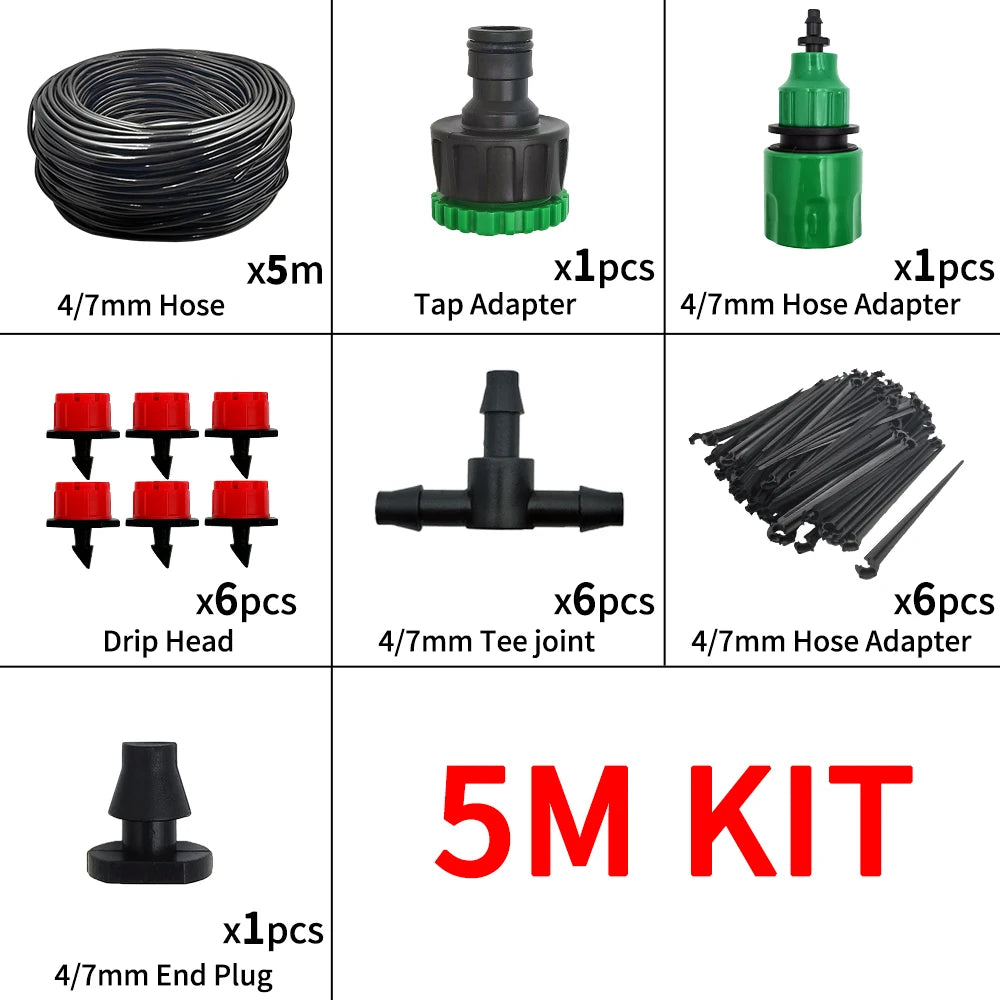 Micro Drip Irrigation Kit – Automatic Watering System with Adjustable Drippers & Misting Nozzles (5M–20M)