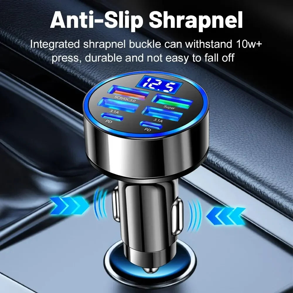 66-250W PD Car Charger – Multi-Port USB-C Fast Charge with Digital Display