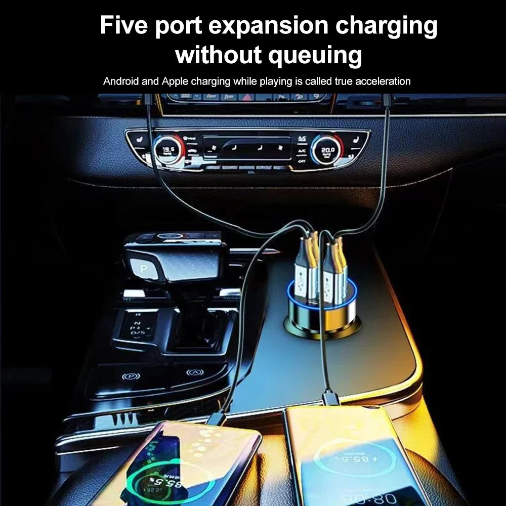 66-250W PD Car Charger – Multi-Port USB-C Fast Charge with Digital Display