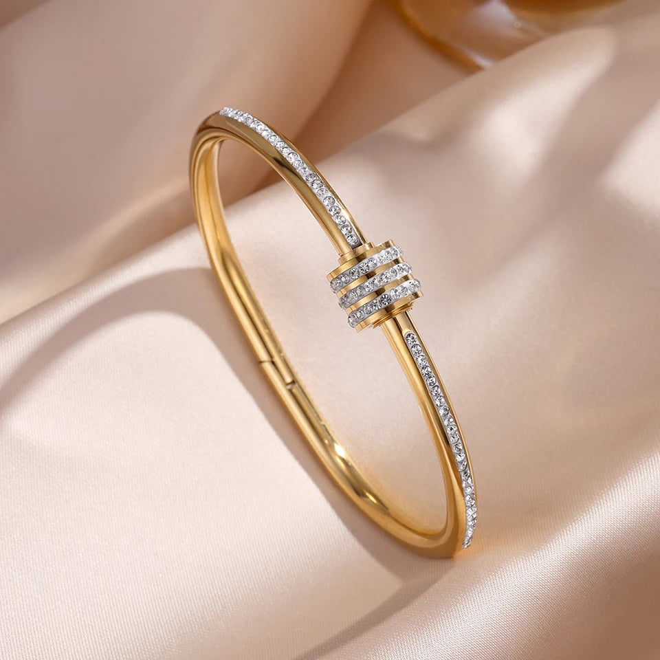 Sparkling Zirconia Stackable Bangle Set – Non-Fading Stainless Steel Bracelets for Women