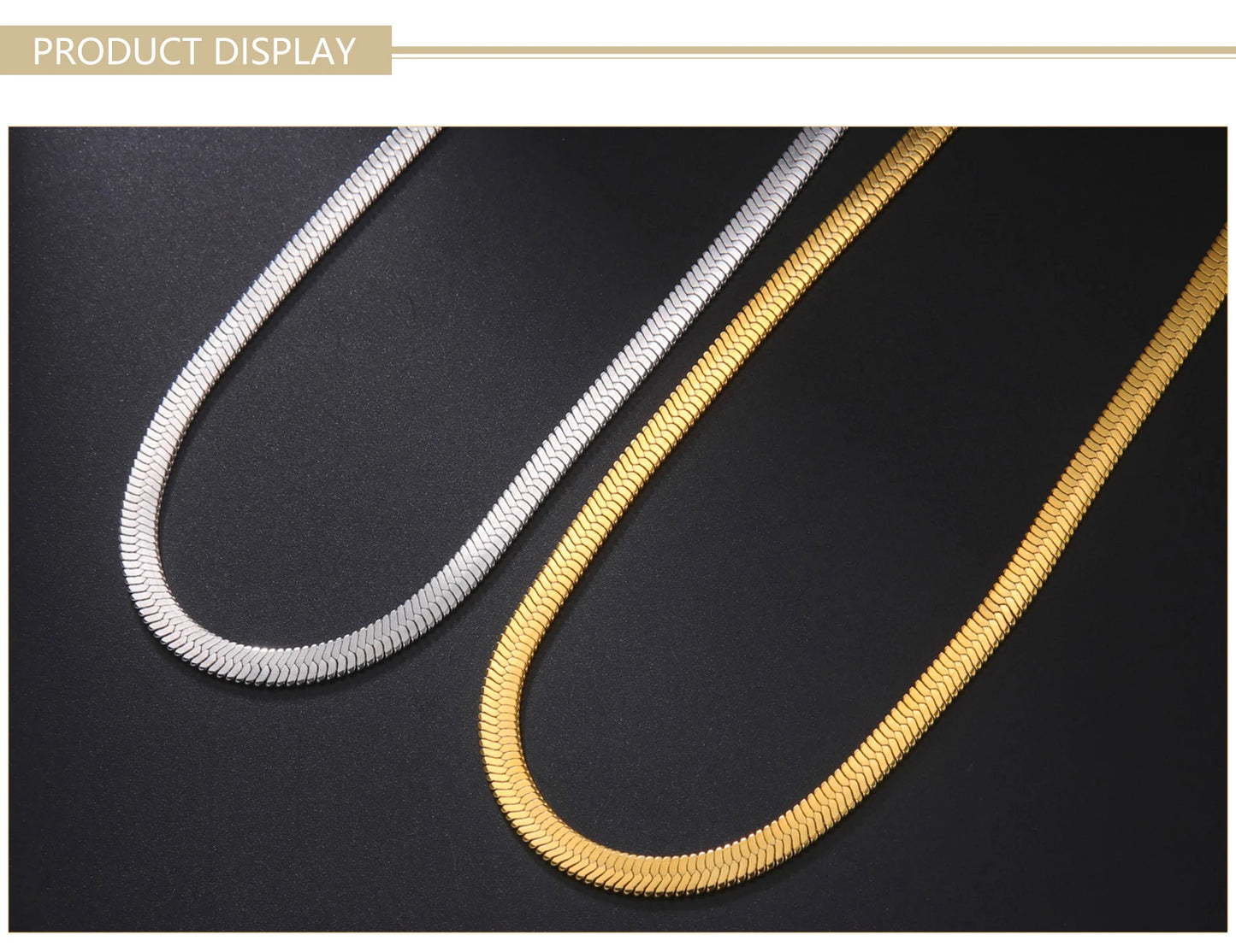Stainless Steel Snake Chain Necklace | Gold & Silver Herringbone Choker for Women & Men