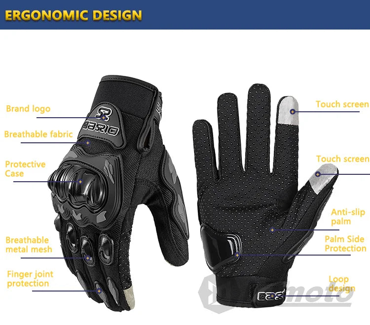 Full Finger Motorcycle Gloves – Touch Screen, Non-Slip & Breathable