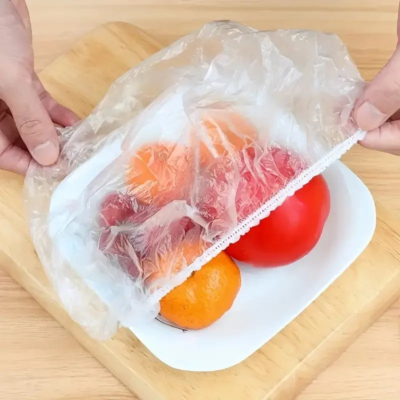 100pcs Disposable Food Cover – Saran Wrap Bowl Covers | Food Grade Fresh-Keeping Plastic Bags