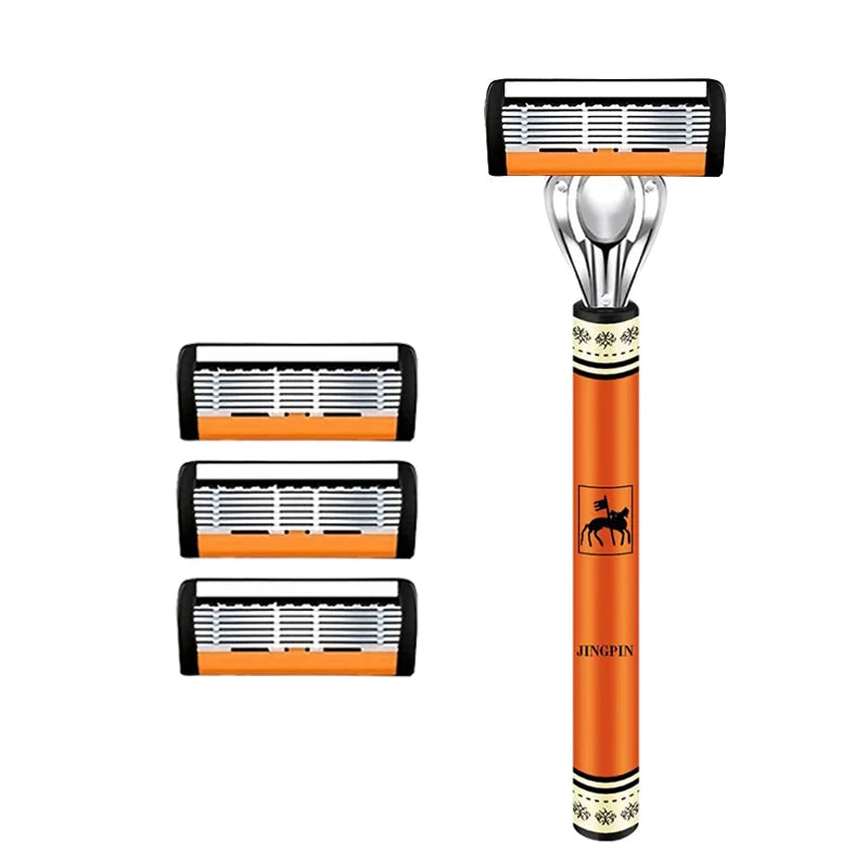 6-Layer Safety Razor Set for Men – Stainless Steel Shaver with Changeable Blade Head