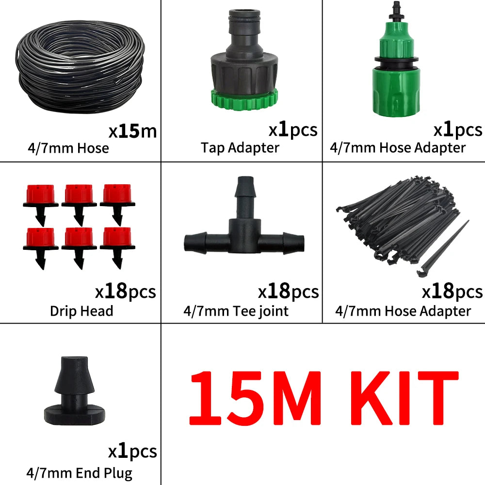 Micro Drip Irrigation Kit – Automatic Watering System with Adjustable Drippers & Misting Nozzles (5M–20M)