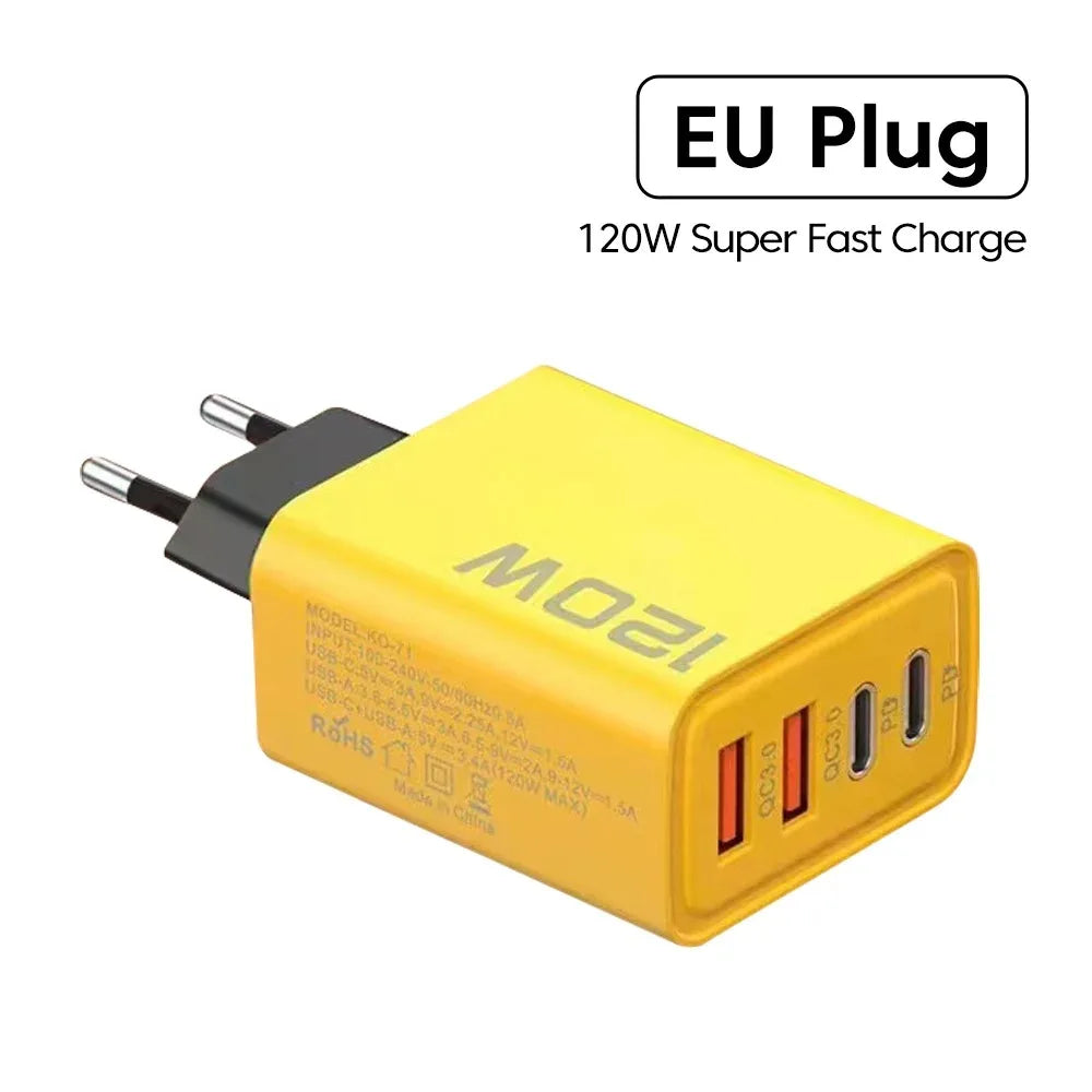 4-Port USB-C Fast Charger 120W – Quick Charge 3.0 for iPhone, Samsung & More