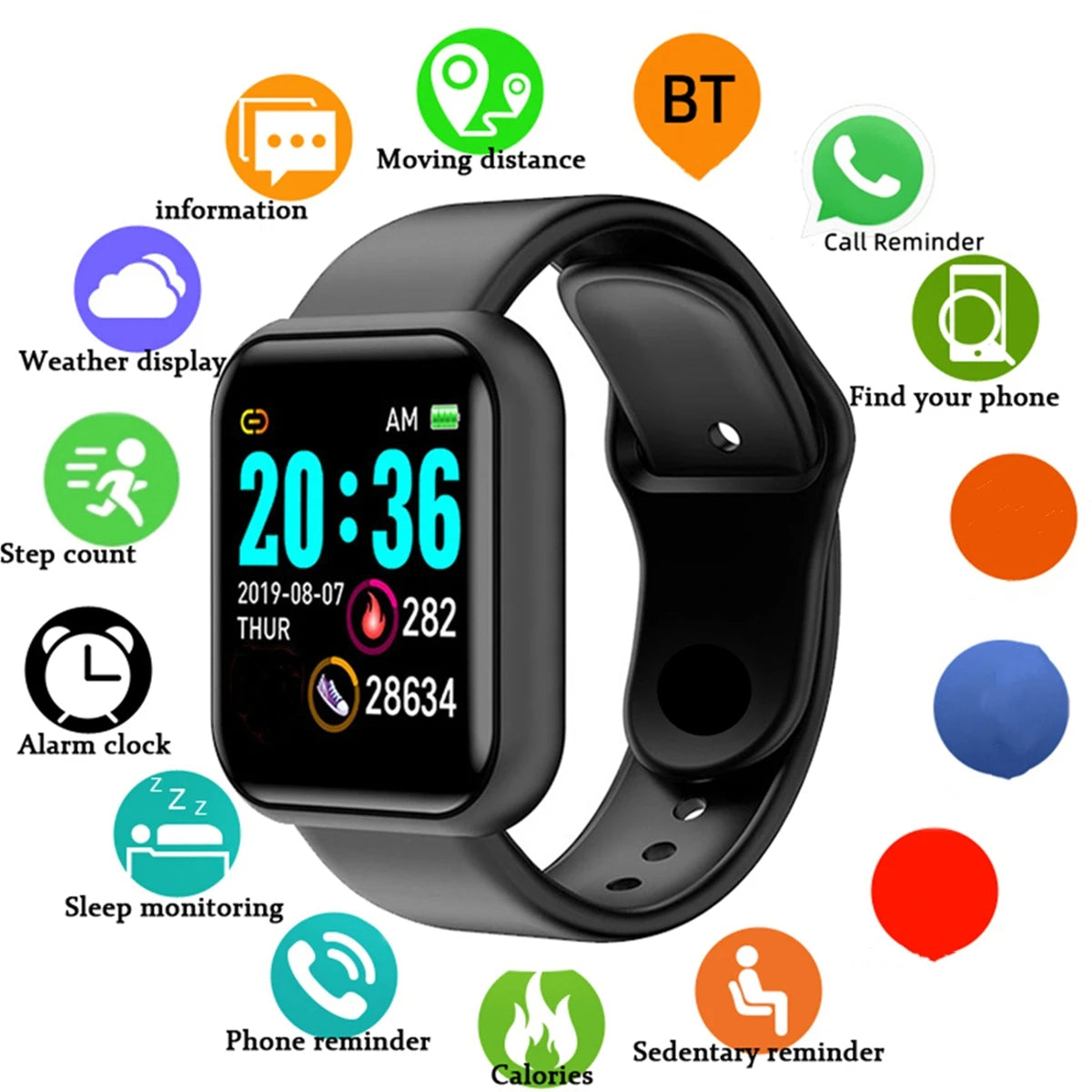 Smart Fitness Watch – Y68 & 116Plus | Heart Rate, Sleep & Message Tracker