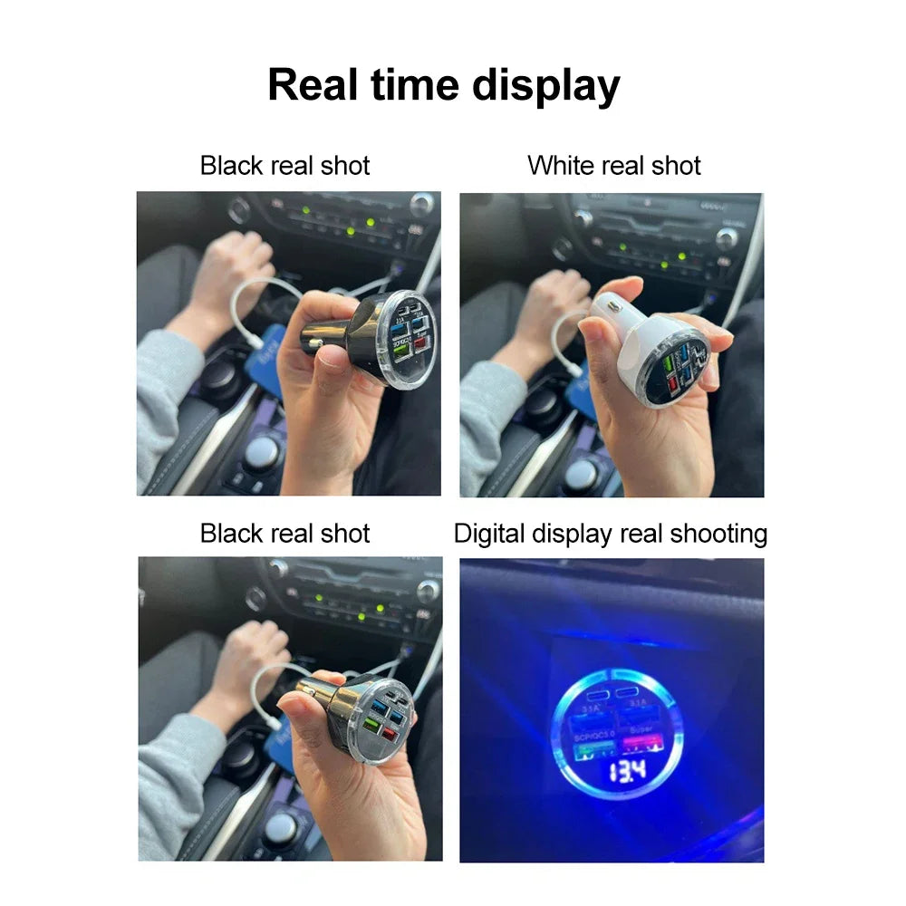 66-250W PD Car Charger – Multi-Port USB-C Fast Charge with Digital Display