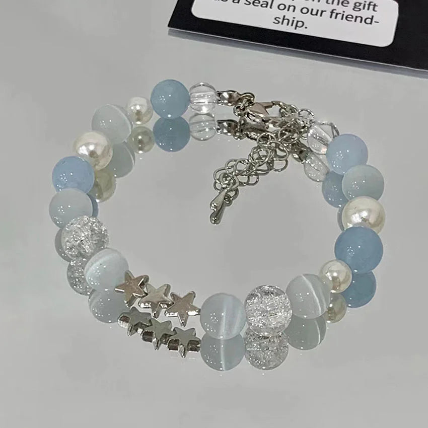 Crystal Beads Charm Bracelet – Korean Style Jewelry Gift for Women & Girls