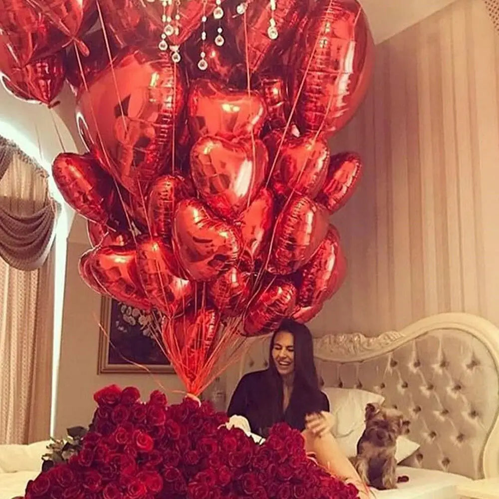 Heart Shape Foil Balloons – 18 Inch Party Decorations (10 Pack)
