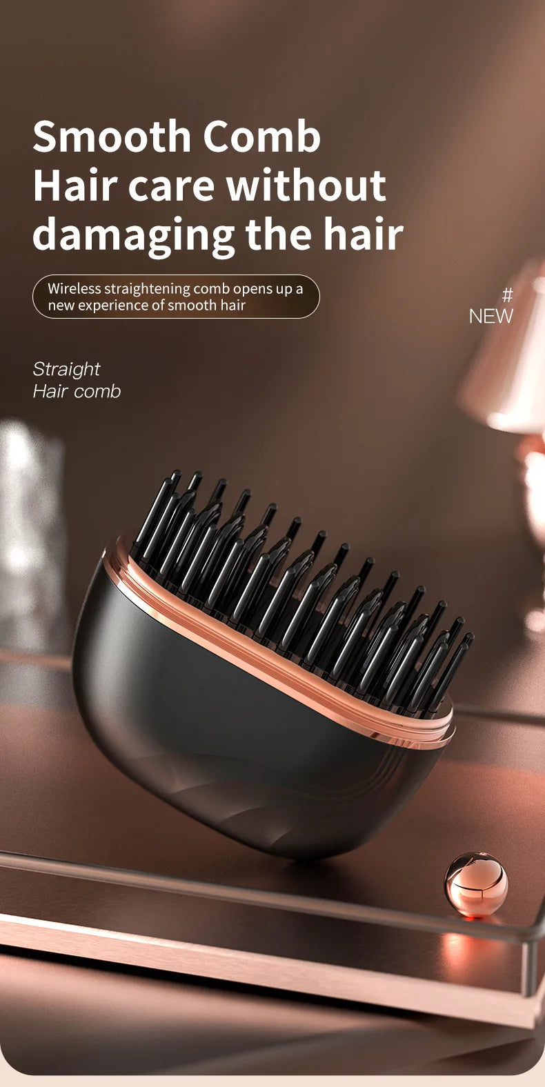 Cordless Mini Hair Straightener Brush – USB Rechargeable, Anti-Scald, Wet & Dry Use