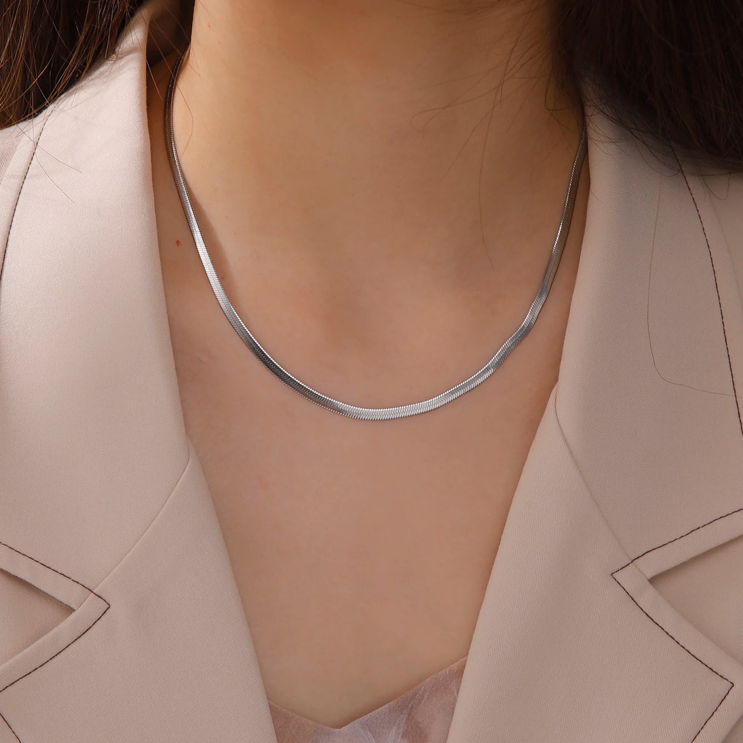 Stainless Steel Snake Chain Necklace | Gold & Silver Herringbone Choker for Women & Men