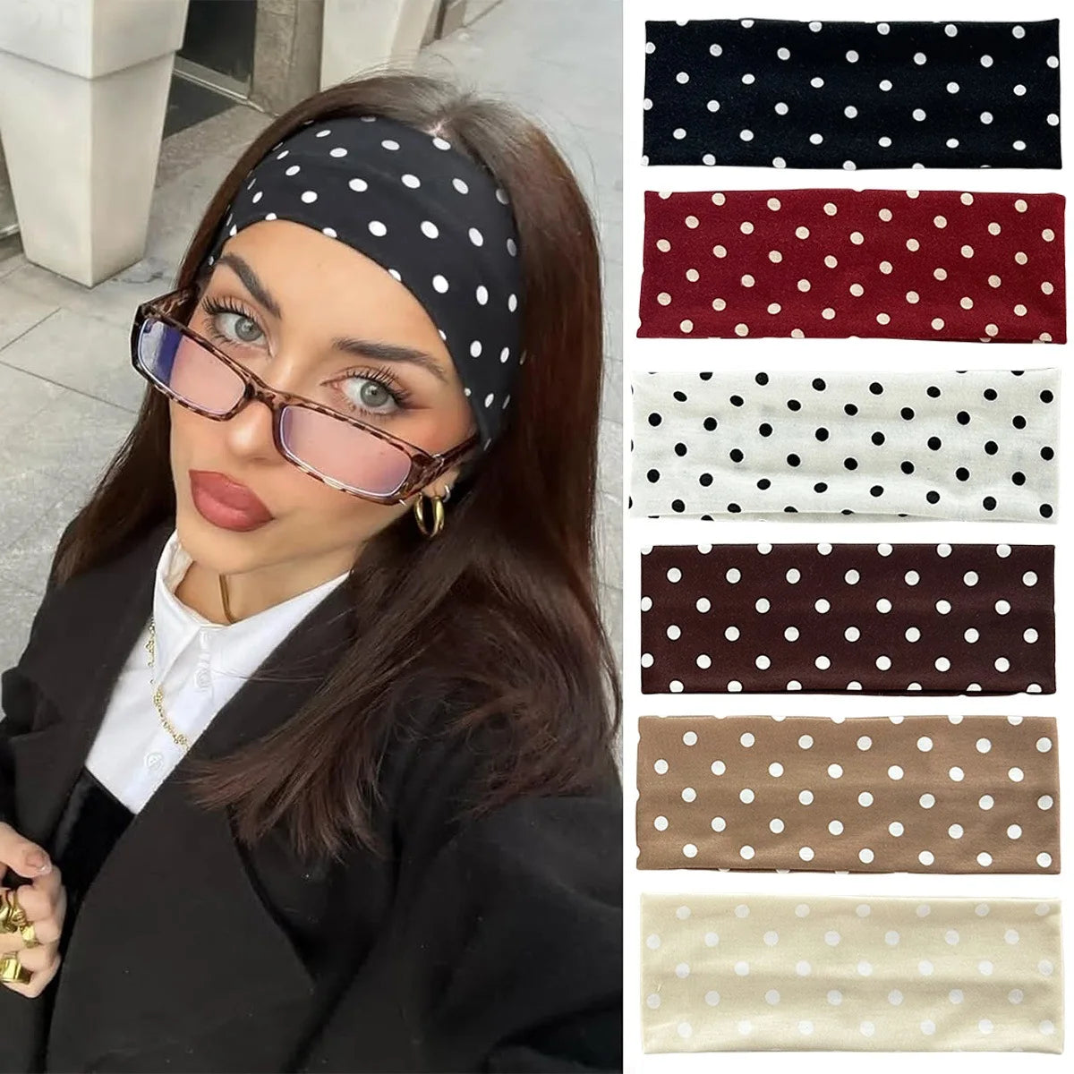Y2K Retro Boho Wide Headbands – Stretch Dot Hair Accessories for Women | Yoga & Daily Wear