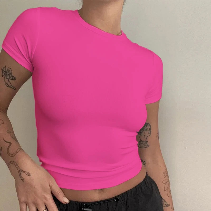 Women's Y2K Slim Fit T-Shirt – Short Sleeve Knit Tee (XS–XL)