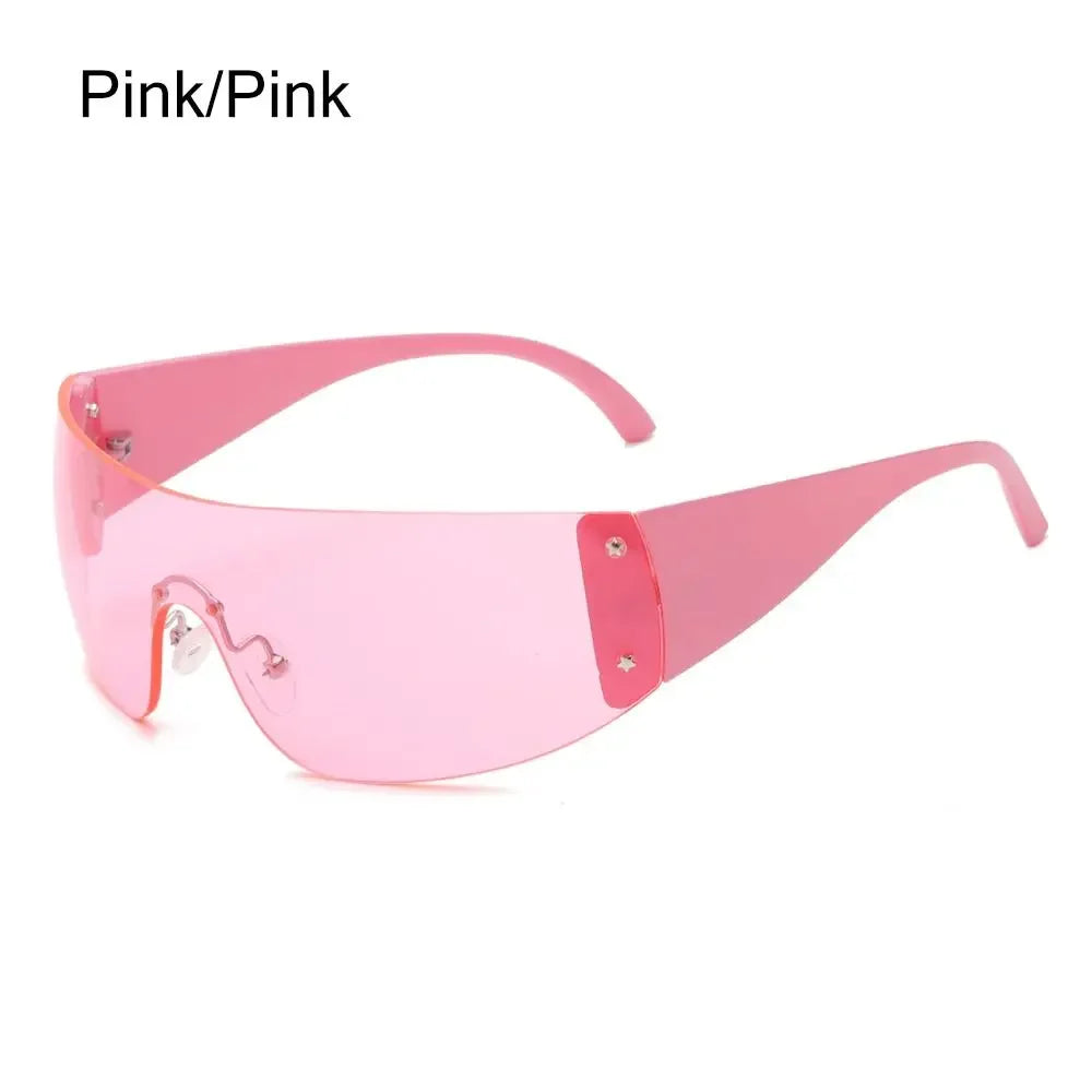 Y2K Rimless Punk Sunglasses — Wrap Around Goggle Shades for Women & Men